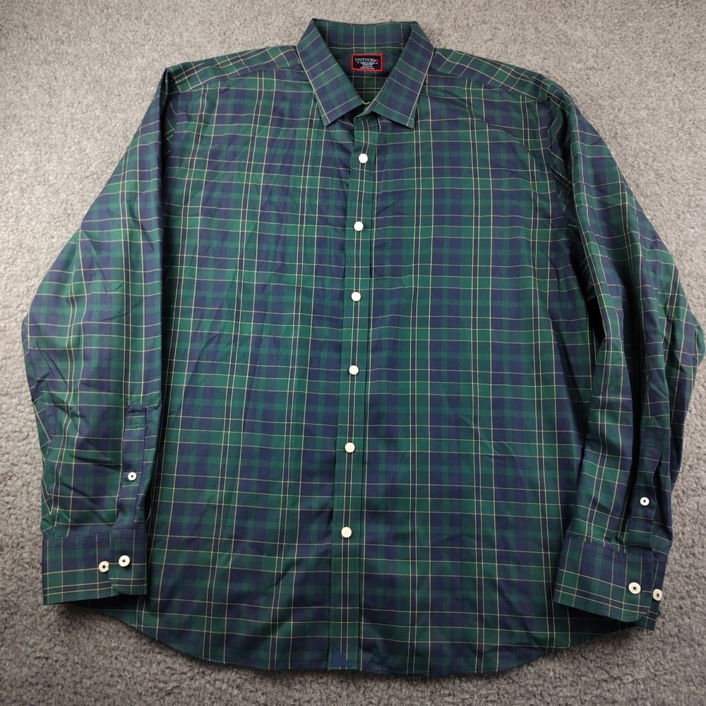 UNTUCKit Langon-WF Plaid Shirt Mens 3XL Green Tartan Wrinkle Free Cotton